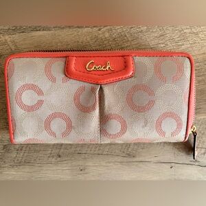 Coach Tan and Coral Patterned Wallet